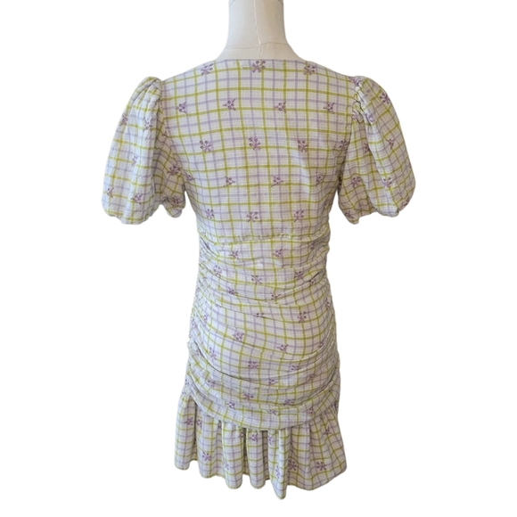 Zara Gingham Floral Ruched Mini Dress Size Small - Picture 5 of 7
